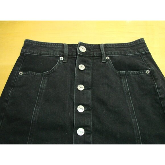 American Eagle Full Button Y2K Jeans Mini Skirt Size 0 Black Wash Denim Pockets - Picture 5 of 12